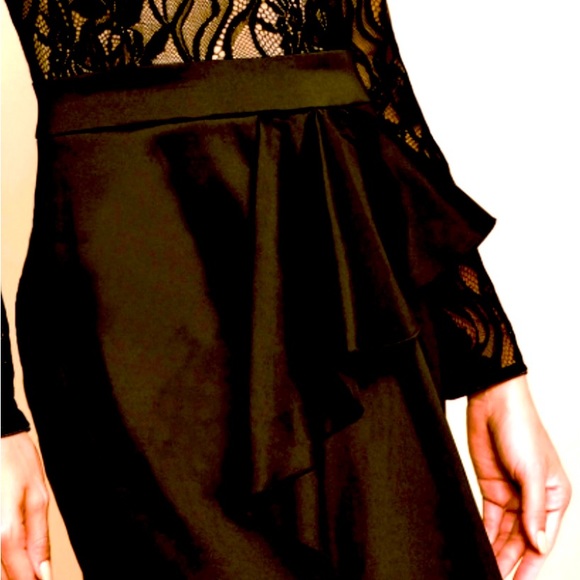 Long Holiday New Years Party Dress  with Slit. Lace bodice & sleeves.Never Worn - Picture 4 of 12